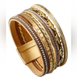 BoHo Golden Elephant Pendant Design Bracelet Multi Layer Leather Strap